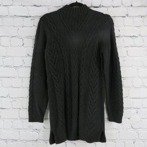 Women's Mock Neck Cable Knit Tunic Sweater - Black
